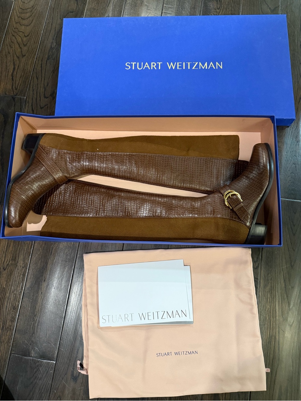 Stuart Weitzman 5050 Brown Croc-Embossed Leather Boots